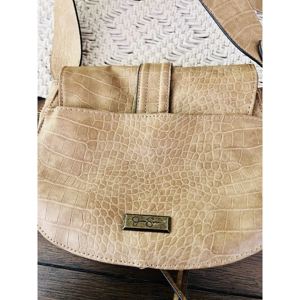 Jessica Simpson Asher Camel Brown Vegan Leather Crossbody Saddle Bag Purse Studs